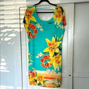 Energia Natural (Brazil) Tropical Floral Mini Dress - Turquoise and Yellow
